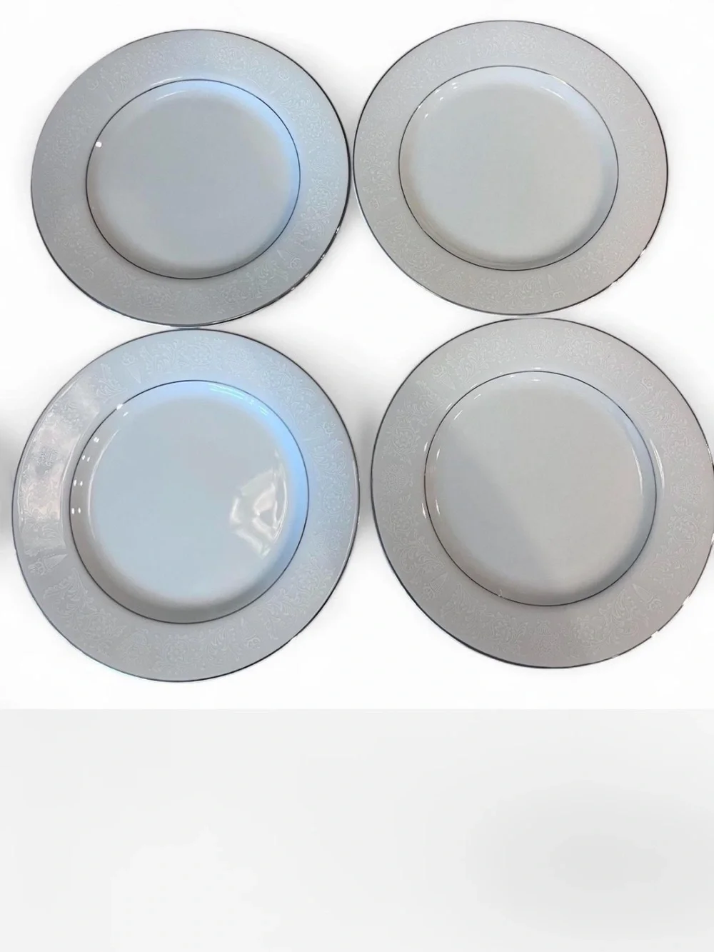 Vintage white Crown Victoria Love Lace bread Plates with Silver Rim - Set of 8